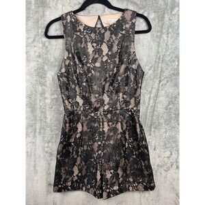 Alice + Olivia Ashleigh Romper Womens Size 6 Black Lace Satin Cutout Back EUC